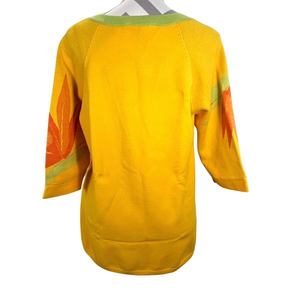 Soft Surroundings Yellow Tropical Bird of Paradise Knit Sweater 1/2 Sleeve Med - Picture 2 of 9